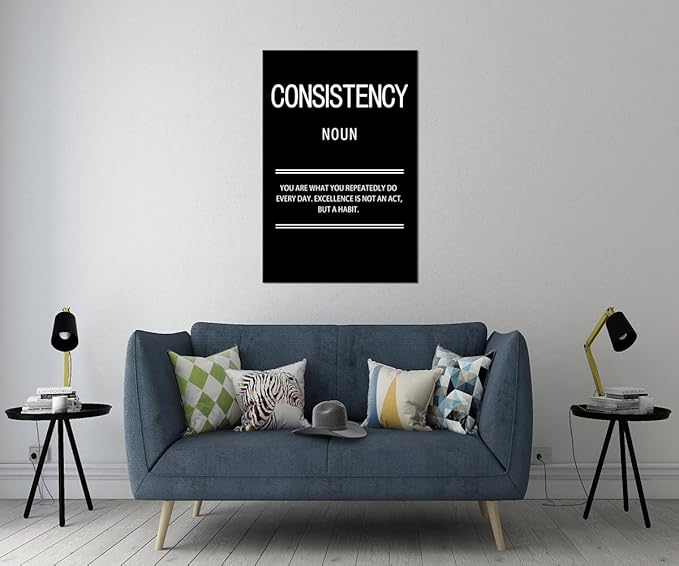 Inspirational Poster for Office Motivational Consistency Noun Canvas Wall Art Print Artwork Painting Picture for Framed Home Decoration Living Room Ready to Hang [24''W X 36''H]
