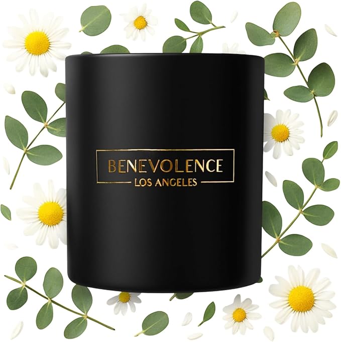 Benevolence LA Eucalyptus & Chamomile Scented Candle | Soy Candles, Black Candle for Home | Gifts for Women and Men | Home Fragrance | Aromatherapy | 8oz, 45 Hour Burn