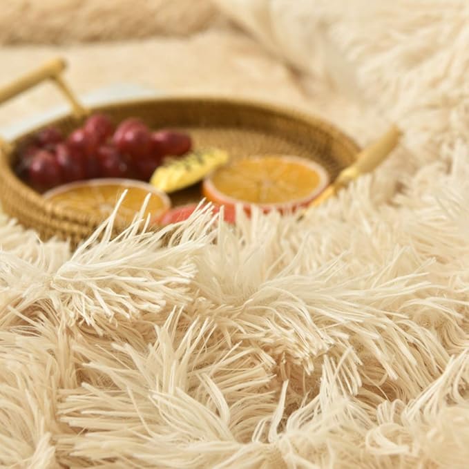 MorroMorn 5 PCS Shaggy Duvet Cover Bedding Set - Fluffy Comforter Cover Long Faux Fur Luxury Ultra Soft Cozy (Khaki, King/California King)