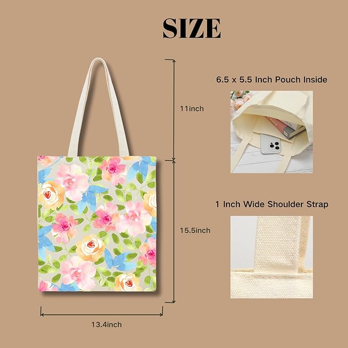 Tote Bag for Women, Canvas Tote Bag with Pockets,Canvas Shopping Bags,Reusable Grocery Bags