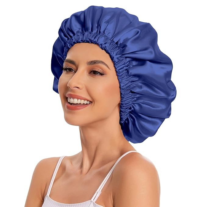 Satin Bonnet Silk Bonnet Hair Bonnet for Sleeping-Slouchy Beanie Hat Satin Sleep Cap for Women's Natural & Curly Hair(Navy)