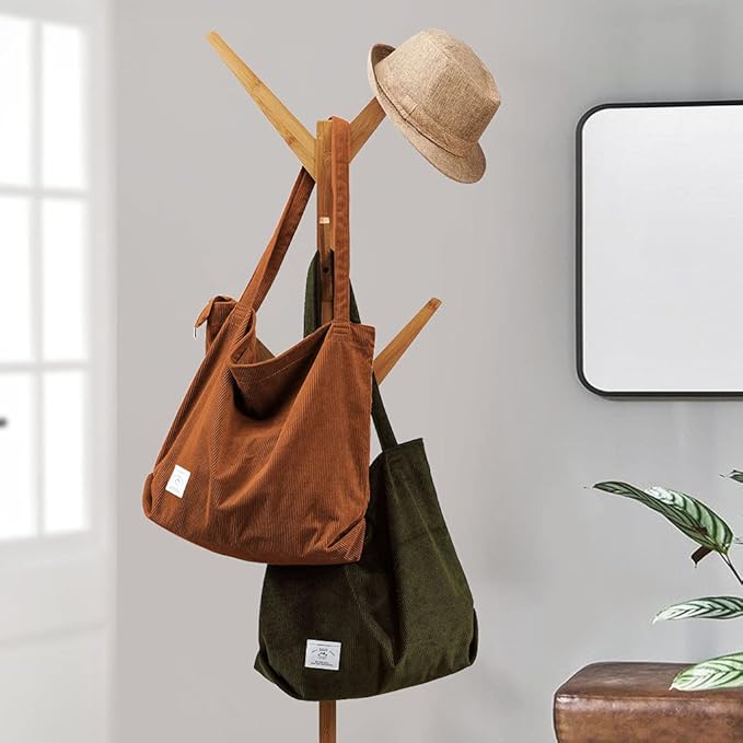 KALIDI Women Corduroy Tote Bag Zipper Casual Tote's Handbag Big Capacity Shoulder Bag with Pockets