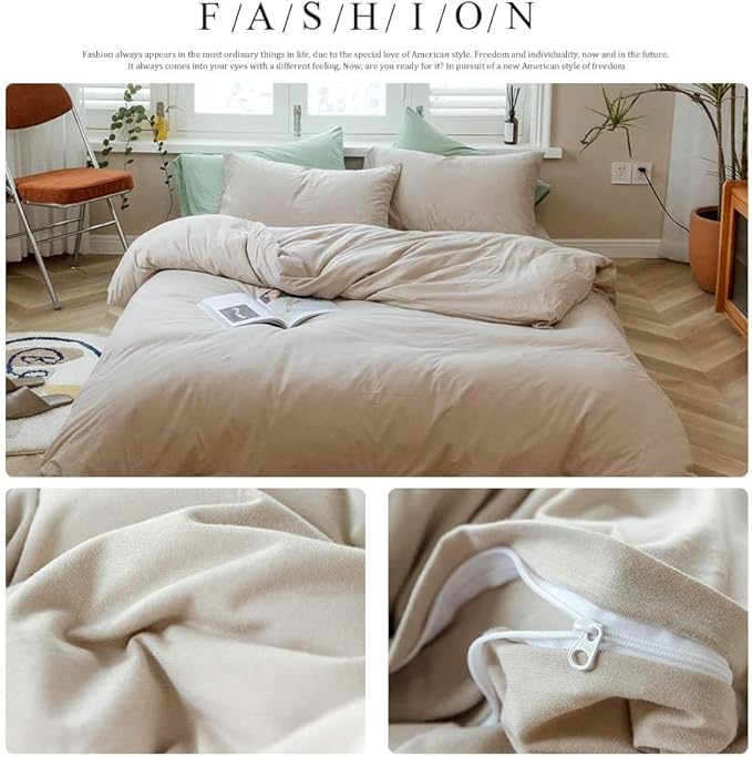 AMWAN Apricot Beige Duvet Cover Twin Taupe Khaki Apricot Solid Color Bedding Sets Jersey Knit Cotton Comforter Cover Simple Style 1 Twin Size Beige Tan Duvet Cover