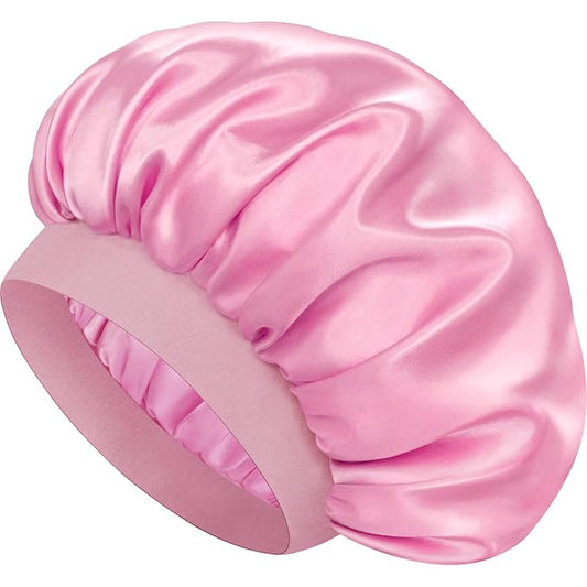 Satin Silk Bonnet for Sleeping, Double Layer Silk Sleep Cap for Men & Women, Soft Satin Lined Bonnet for Natural & Curly Hair(Pink)