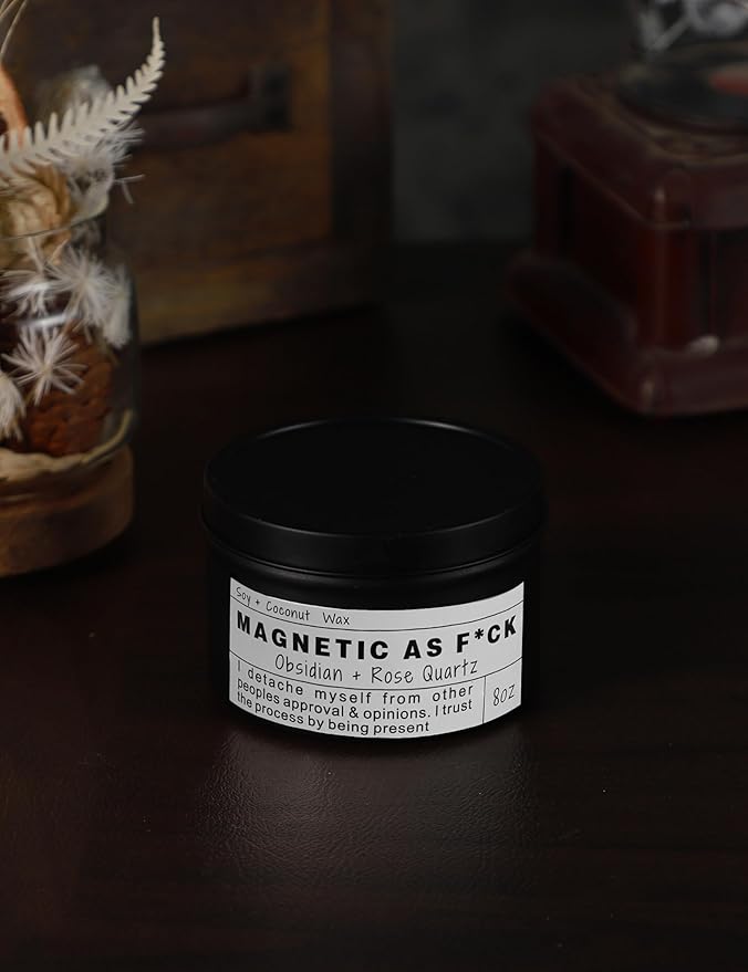 MAGNETIC AS F*CK Detachment Grounding Quartz Obsidian Protection Magic Attraction Manifestation Crystal Self Love Ritual Meditation Hande Made Chakra Candle(8oz).