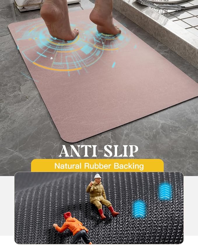 MontVoo -Bath Mat Rug-Rubber Backing Non Slip Quick Dry Absorbent Thin Bathroom Rugs Fit Under Door-Faux Suede Surface Bathroom Floor Mats-Shower Rug for in Front of Bathtub Shower Dusty Rose 16"x24"