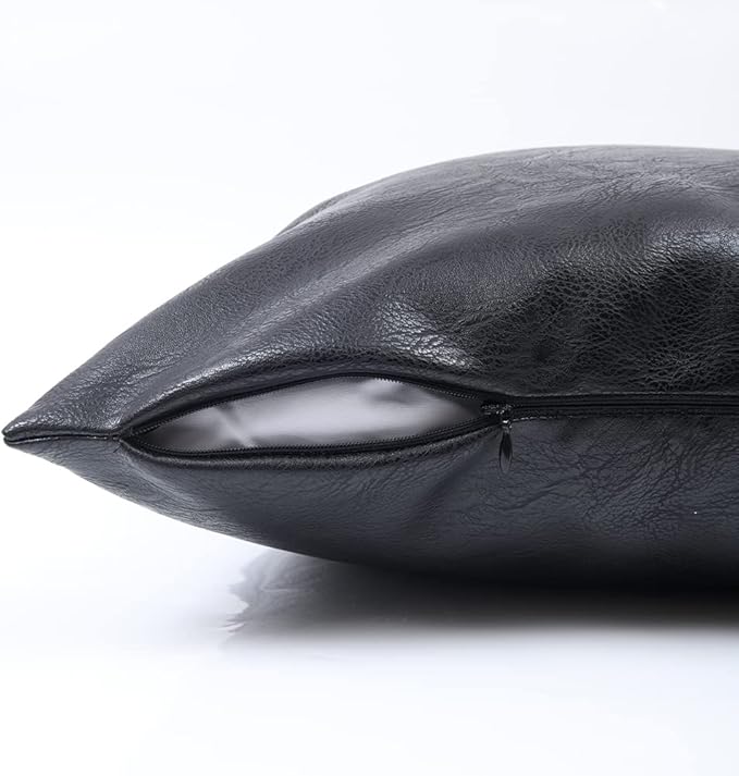 Fancy Homi 2 Packs Black Boho Faux Leather Decorative Throw Pillow Covers 20x20 Inch for Living Room Couch Bed Sofa, Rustic Modern Farmhouse Home Decor, Hand Stitched Square Cushion Case 50x50 cm