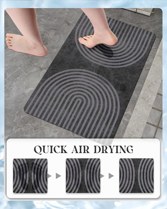 MontVoo -Bath Mat-Non Slip Thin Bathroom Rugs Fit Under Door- Quick Dry Absorbent Faux Suede Surface Grey Bathroom Floor Mats-Shower Rug for in Front of Bathtub Shower Dark Grey Arched 17x27.5