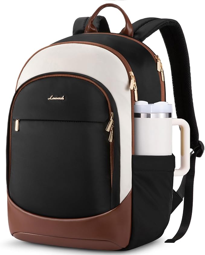LOVEVOOK Laptop Backpack for Women, 17.3 Inch Work Backpack Purse, Large Capacity Casual Daypack, Business Computer Backpack, Travel Backpack for Nurse, Teacher, Black-White-Brown