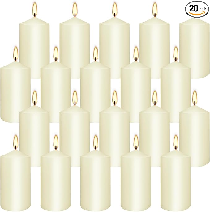 2"x4" High Ivory Pillar Candles, Set of 20, Unscented. Bulk Buy. Ideal for Wedding, Emergency Lanterns, Spa, Aromatherapy, Party