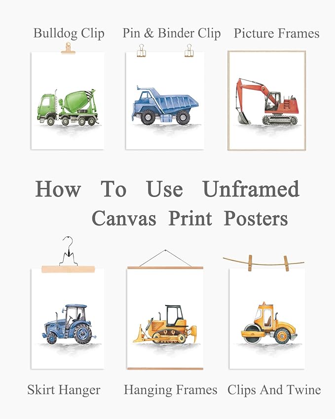 ASTRDECOR Construction Room Decor for Boys, Boys Nursery Decor, Toddler Boy Room Decor, Playroom Wall Art Watercolour Truck Prints for Kids Room, Car Pictures Wall Decor for Playroom, Nursery, Bedroom, Truck Vehicles Posters - 8"x10"x6PCS, Unframed