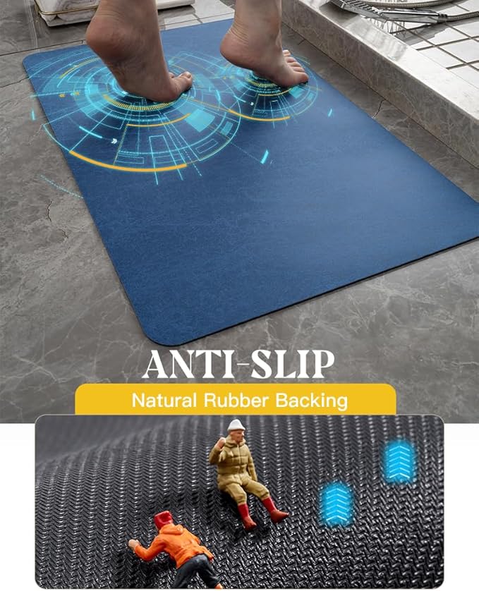 MontVoo -Bath Mat Rug-Rubber Backing Non Slip Quick Dry Absorbent Thin Bathroom Rugs Fit Under Door-Faux Suede Surface Bathroom Floor Mats-Shower Rug for in Front of Bathtub Shower Royal Blue 16"x24"