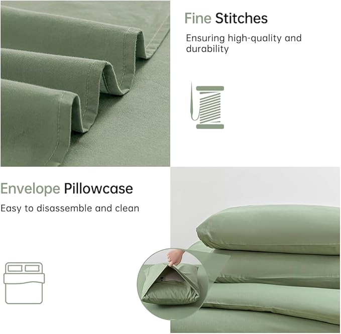 JELLYMONI Light Green Duvet Cover Twin Size - 100% Washed Cotton Linen Feel Textured Comforter Cover, 2 Pieces Breathable Soft Bedding Set with Zipper Closure (Light Green, Twin 68"x90")