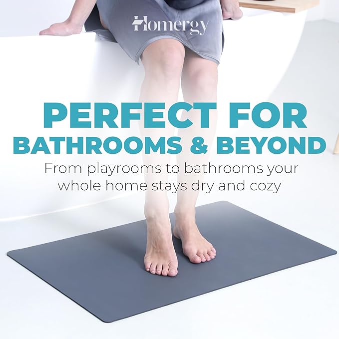Homergy Bath Mat – Super‑Absorbent & Quick‑Dry with Non‑Slip Rubber Backing, Machine Washable & Odor Resistant – 18x28 in, Dark Gray