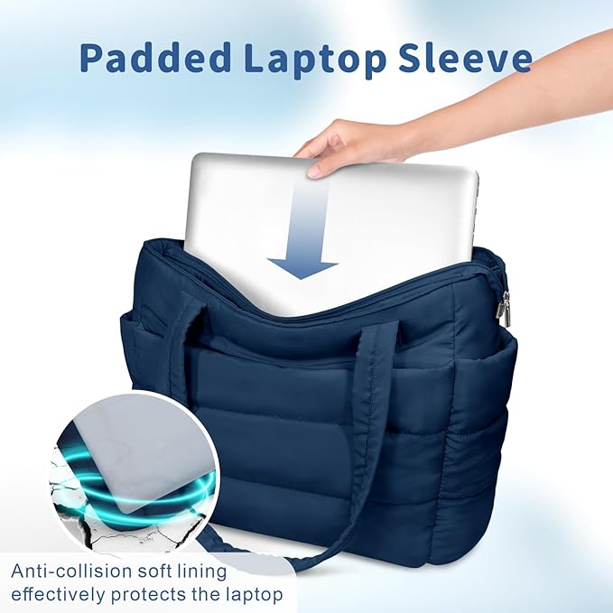 TOPDesign Puffer Tote Bag for Women, Lightweight Puffy Handbag with Compartments, Quilted Shoulder Bag for Work, Travel, Gym