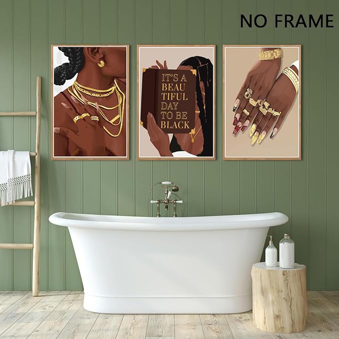 Marllifenney 3 Pcs Black Woman Wall Art Black Girl Posters Abstract African American Canvas Prints Black Women Painting Decor Modern Boho Female Pictures for Bedroom Living Room 12x16in Unframed