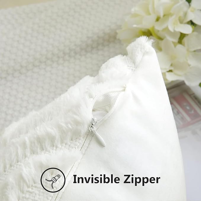 decorUhome Throw Pillow Covers 20x20 Inch Set of 2, Soft Plush Decorative Faux Fur Cream White Solid Couch Pillow Covers, Accent Farmhouse Neutral Square Euro Pillow Cases for Sofa Bed Living Room