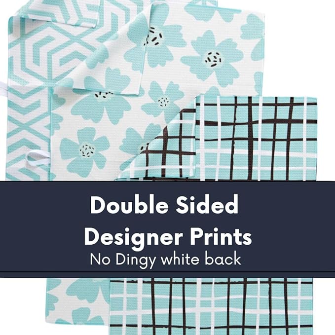 || 3 Pack|| Not Your Ordinary Kitchen Towel || Dish Towels || Waffle Weave Microfiber || Tea Towels || Highly Absorbent || Hanging Loop || Dish Cloths (Aqua)