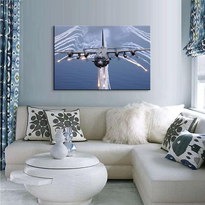 AC-130 Gunship US Air Force Posters Jet Aircraft Picture Artwork Airplane Wall Art Decoration Aviation Gifts for Pilots Home Ready to Hang (28"Hx40"W)