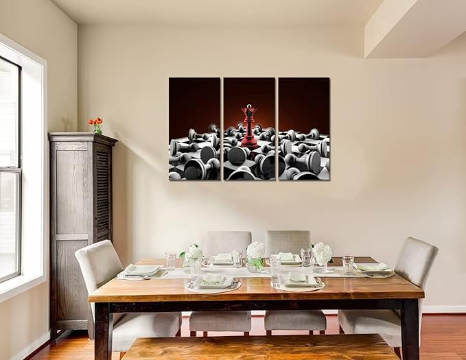 Queen Chess Wall Art Red and Gray Canvas Wall Decor Chess Pieces Print Painting for Living Room Bedroom Home Office Classroom Decoration Modern Ready to Hang (24''H x 36''W)