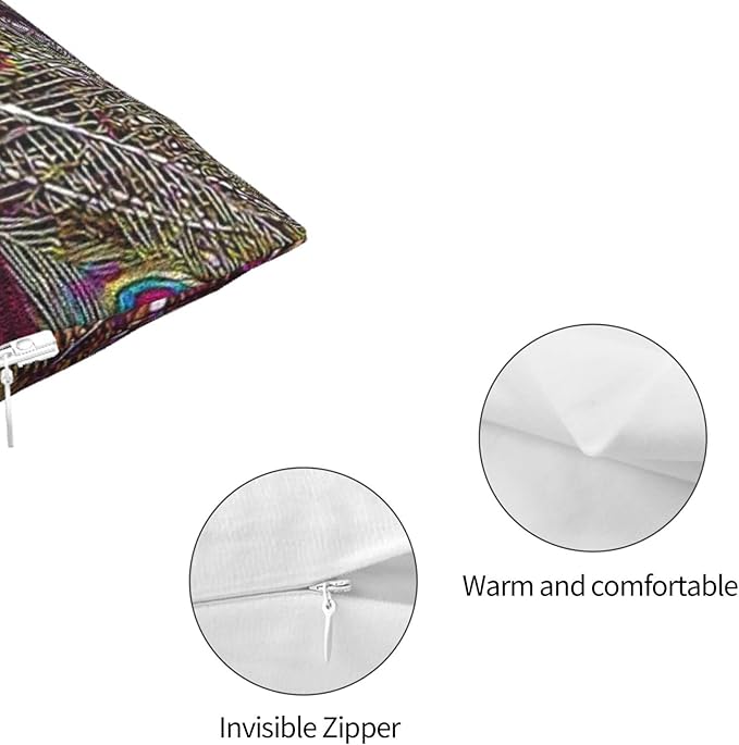 Magenta Peacock Square Pillow Case Throw Pillow Covers Decorative Pillowcase Cushion Cover with Car Couch Sofa Chair Bed Living Room 18x18 Inch