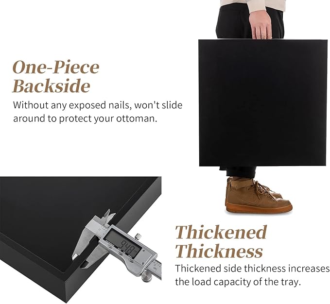 Hanobe Ottoman Tray for Living Room: Modern Extra Large Black Serving Decorative Trays with Cutout Handles for Coffee Table Home Decor, 20"