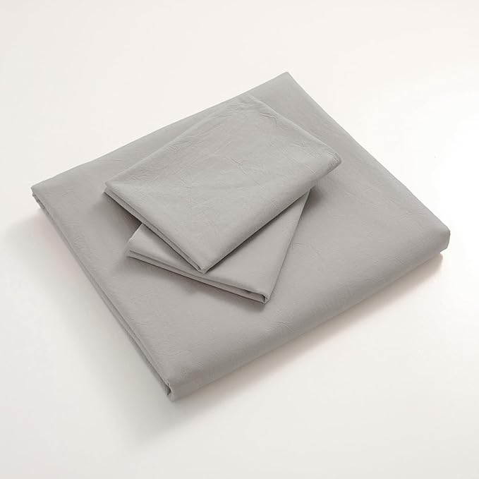 JIYUAN 100% Washed Cotton Duvet Cover Set 3 Pieces Cal King, 1 Duvet Cover 104x98 Inches(Comforter Not Included) and 2 Pillowcases,Linen Feel Bedding Set Comfy and Breathable, Heathered Pastel Grey