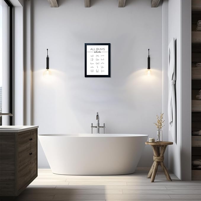 Funny Bathroom Wall Art Black and White Framed Toilet Art Modern Minimalistic Canvas Print Paintings Sign Artwork