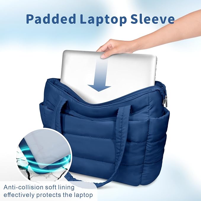 TOPDesign Puffer Tote Bag for Women, Lightweight Puffy Handbag with Compartments, Quilted Shoulder Bag for Work, Travel, Gym