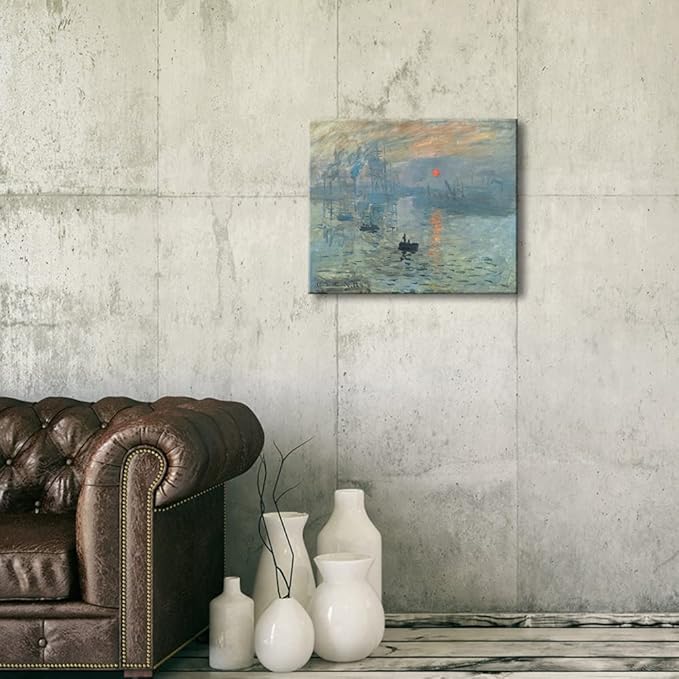 Wieco Art Impression Sunrise Canvas Prints Wall Art of Claude Monet Classic Oil Paintings Reproduction Seascape Ocean Sea Beach Picture for Living Room Home Decor Modern Gallery Wrapped Giclee