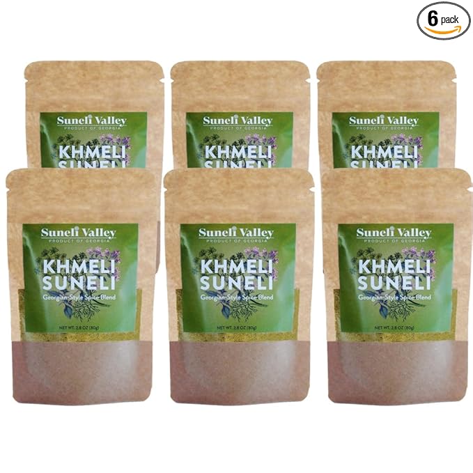 Suneli Valley Khmeli Suneli | Premium Georgian-Style Seasoning | Aromatic Mix of Herbs and Spices | Ideal for Grilled Meats, Seafood, Poultry | 2.8oz (80g) | 6-Pack