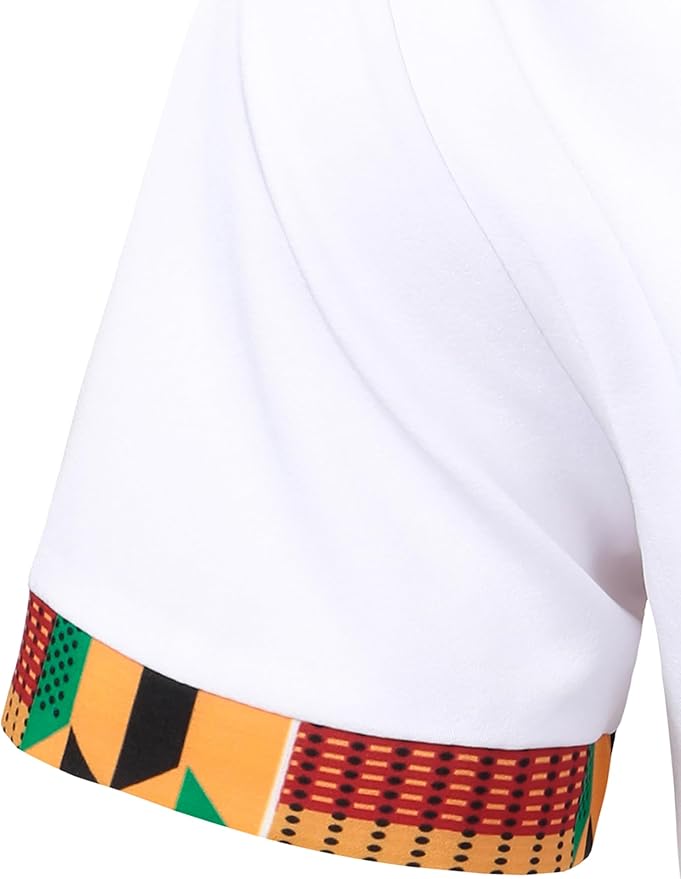 ZEROYAA Men's African Printed Patchwork Design Short Sleeve Button up Shirt