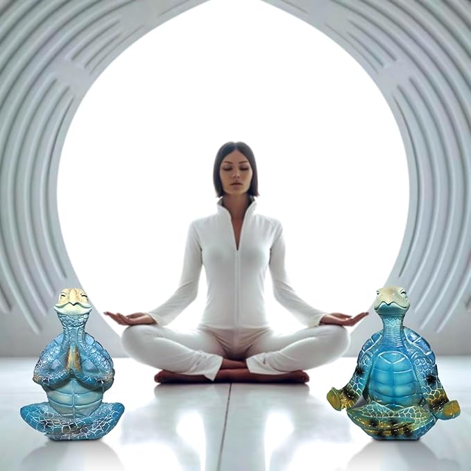 2-Pack Yoga Sea Turtle Figurines - Resin Meditation Desk Statue Decor with Non-Slip Base Zen Ocean Theme Table Shelf Sculptures Beach Bathroom Office Decoration Gifts for Women Turtle Lovers