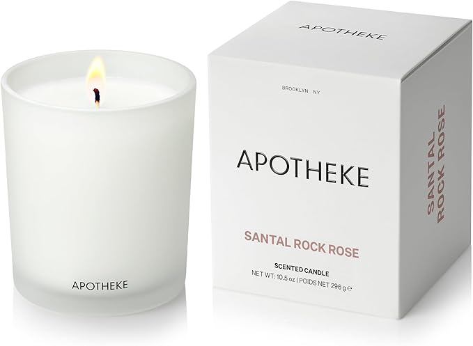 Apotheke Signature Scented Candles for Home, Santal Rock Rose - 10.5 oz - Soy Wax, Non Toxic, Large Jar White - Luxury Candle Gifts for Women & Men - Sandalwood, Rose, Musk, and Leather