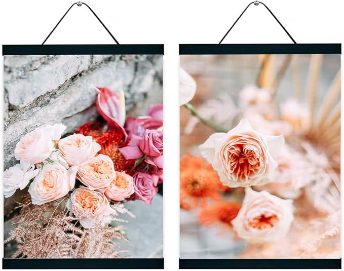 2 Pack Magnetic Poster Hanger Frame 12 Inch Black,12x16 12x18 12x20 12x24 Wood Magnet Frames Hangers for Photos, Pictures, Prints, Maps, Scrolls and Canvas Artwork