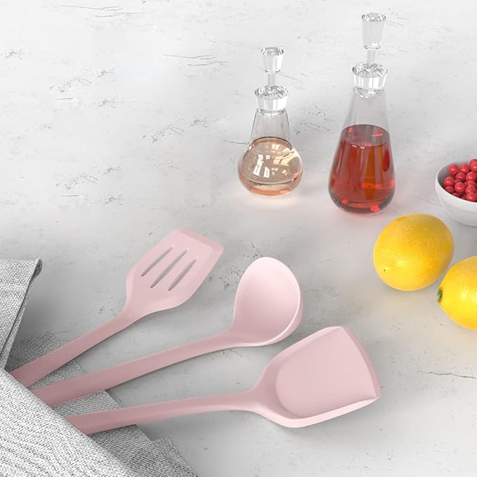 Silicone Cooking Utensils Set - 446°F Heat Resistant Kitchen Utensils,Turner Tongs,Spatula,Spoon,Brush,Whisk,Kitchen Utensil Gadgets Tools Set for Nonstick Cookware,Dishwasher Safe BPA Free(Pink)