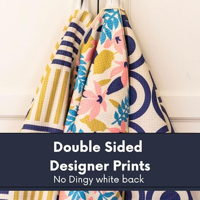 || 3 Pack Double Sided || Kitchen Towels || Dish Towels || Highly Absorbent || Hanging Loop || Dish Cloths || Modern || Designer Prints (Multi Floral)