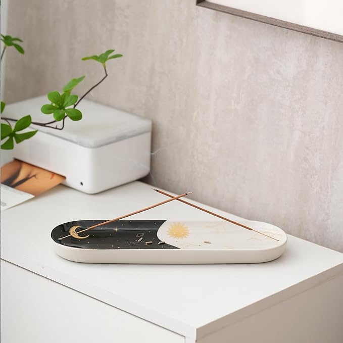 Incense Holder for Sticks, Ceramic Incense Burner with 60 Incense Sticks for Sage Palo Santo, Heat-Resistant Insence-Stick Holder for Backflow Incense Cones Meditation Yoga Spa Room Decor