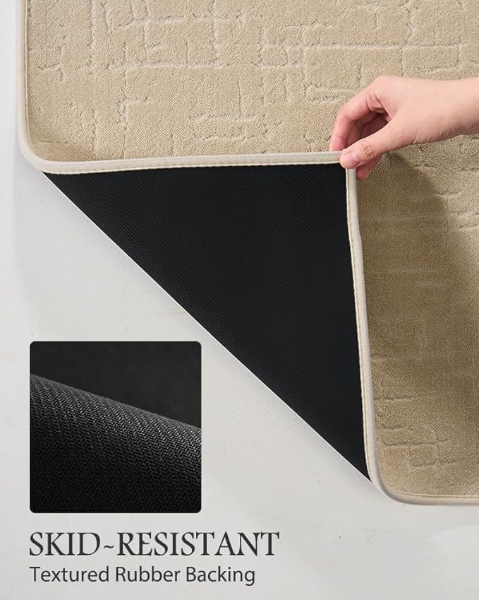 AMOAMI-Bath Mat-Absorbent Quick Dry Bathroom Floor Mats-Washable Rubber Backing Bath Mats for Bathroom Rugs Fit Under Door-Bath Rug for in Front of Sink Bathtub Shower Room, Camel 17''x59''