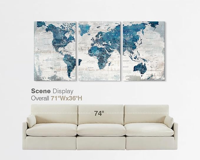Living Room Wall Art Office Pictures Wall Decor for Bedroom Canvas World Map Art Kitchen Decor Framed Paintings for Wall Decorations