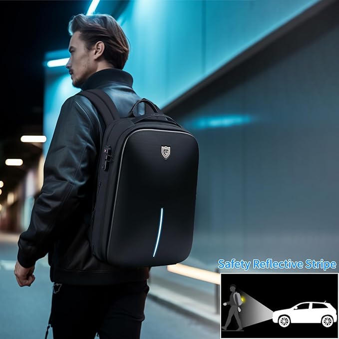 FENRUIEN Gaming Laptop Backpack 15.6 Inch, Expandable Hard Shell Backpack with USB Charging Port, Water Resistant Business Computer Backpack, Black