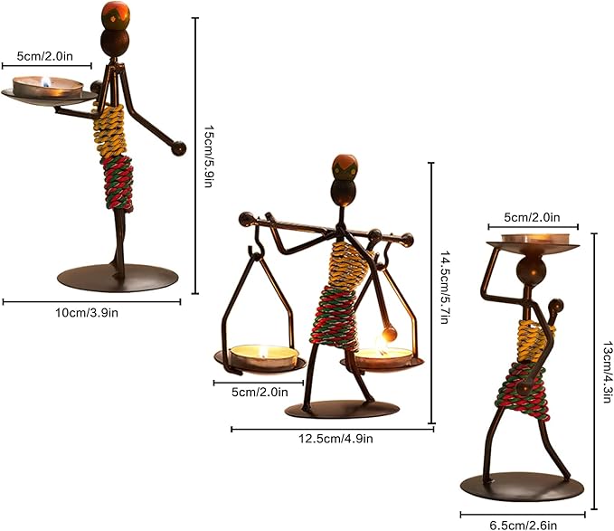 Candle Holders Sets of 3, Creative African Tribal Lady Candle Holder Centerpieces African Women Iron Candlestick Holder for Home/Bar Dinning Table Decor, Personalizable Style Shelf Décor
