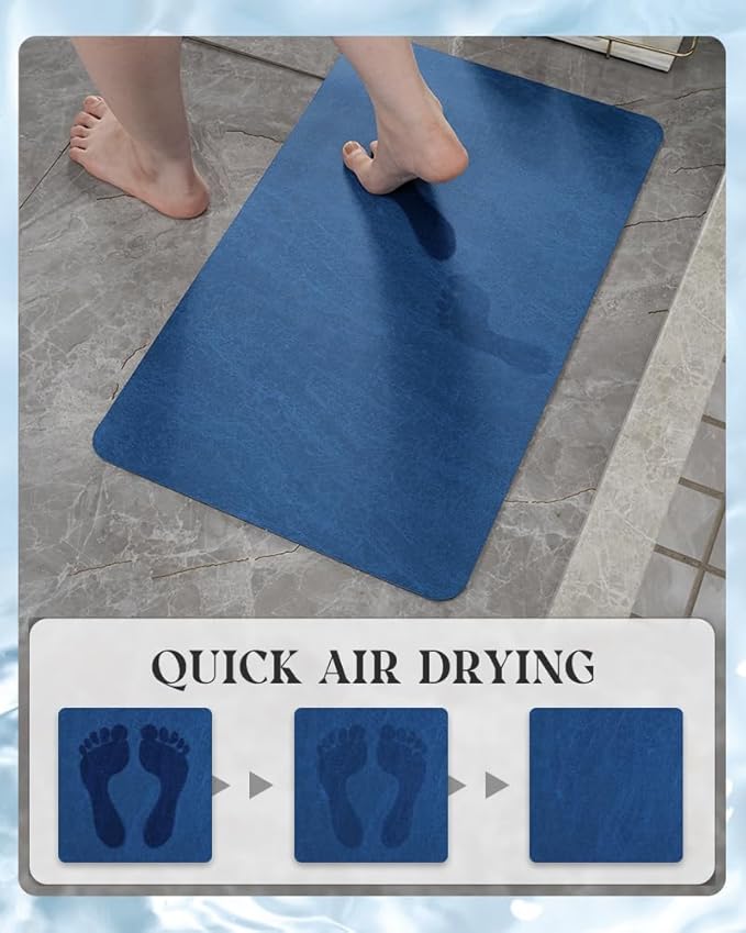 MontVoo -Bath Mat Rug-Rubber Backing Non Slip Quick Dry Absorbent Thin Bathroom Rugs Fit Under Door-Faux Suede Surface Bathroom Floor Mats-Shower Rug for in Front of Bathtub Shower Royal Blue 17x27.5