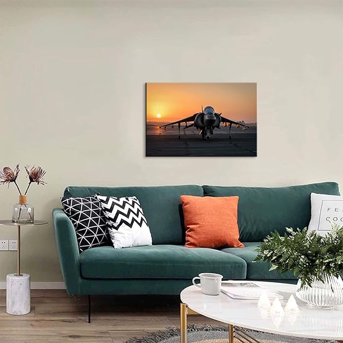 Airplane Decor AV-8B Harrier II Fighter Aviation Jets Poster Aviation Posters Airplane Pictures Wall Art Military Planes Poster for Boys Room Decor (12''Hx18''W)