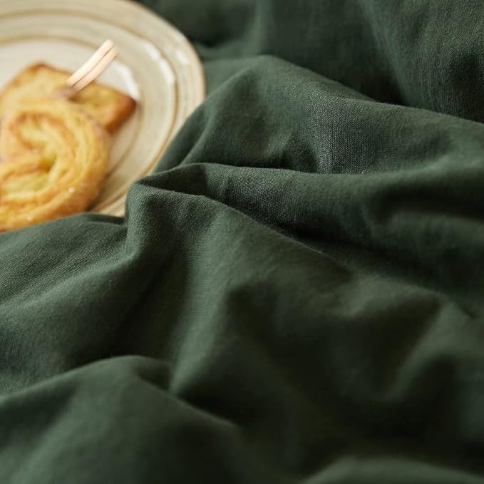 AMWAN Dark Green Duvet Cover 100% Jersey Knit Cotton Duvet Cover King Olive Green Comforter Cover Luxury Soft T Shirt Cotton Bedding Set Simple Style Solid Green Bedding Quilt Cover with 2 Pillowcases