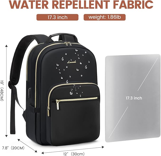 LOVEVOOK Laptop Backpack for Women 17.3 inch,Cute Womens Travel Backpack Purse,Professional Laptop Computer Bag,Waterproof Work Business College Teacher Bags Carry on Backpack with USB Port,Black-2