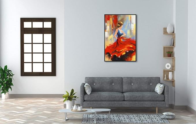 Wieco Art Framed Art Flying Skirt Modern Artwork Abstract Dancing People Oil Paintings on Canvas Wall Art for Home Decorations Wall Decor Stretched with Black Frame