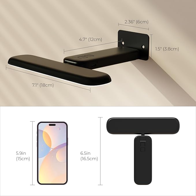 FULEN 2 Pack Picture Lights for Wall,Battery Operated Wall Sconce Rechargeable,LED Wall Light Cordless with Remote,3 Color Temperature, Art Lights for Painting,Frame,Gallery,Dartboard Lights,Black