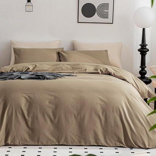 JELLYMONI Khaki Duvet Cover Twin Size - 100% Washed Cotton Linen Feel Textured Comforter Cover, 2 Pieces Breathable Soft Bedding Set with Zipper Closure (Khaki, Twin 68"x90")