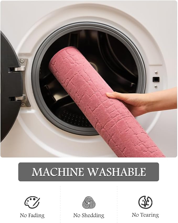 AMOAMI-Bath Mat-Absorbent Quick Dry Bathroom Floor Mats-Washable Rubber Backing Bath Mats for Bathroom Rugs Fit Under Door-Bath Rug for in Front of Sink Bathtub Shower Room, Pink 20''x32''